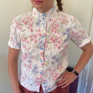 Vintage Floral Button Up Top 70s
